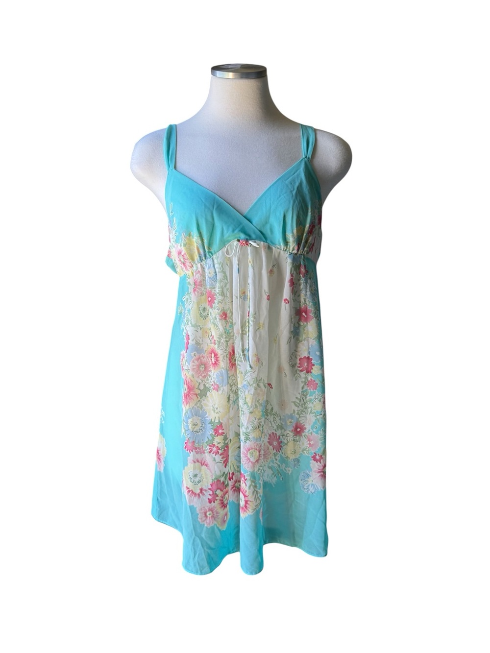 Oscar de la Renta Turquoise Floral Empire Chemise